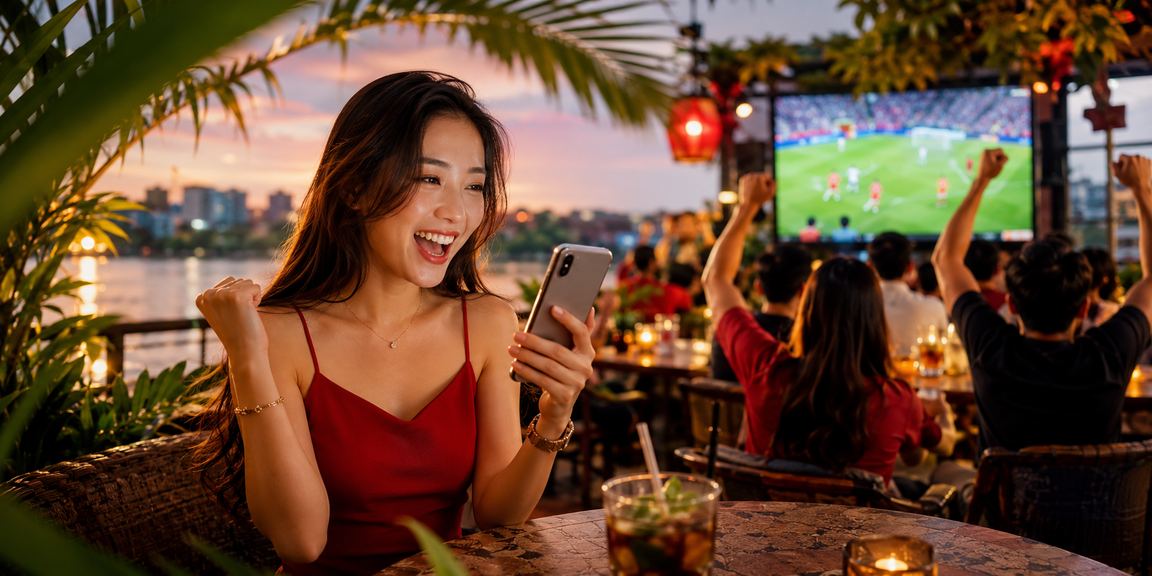 Người dùng mở ứng dụng casino tại quán cà phê Hà Nội
